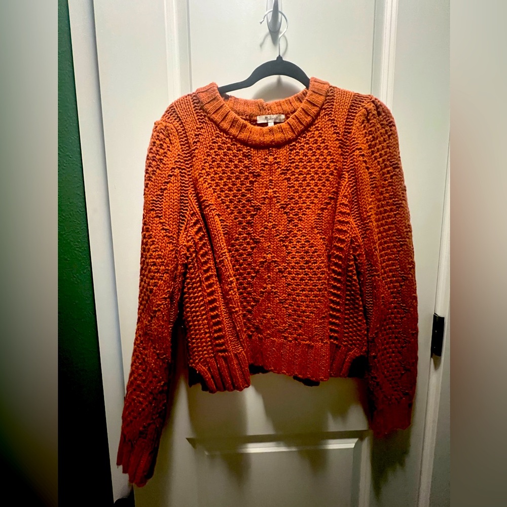 Size M Madewell Orange Crew Neck Sweater with Chunky Knit